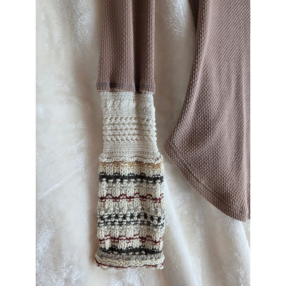 Free People Waffle Knit Bell Sleeve Thermal Top Mocha Brown Size S - Picture 3 of 7